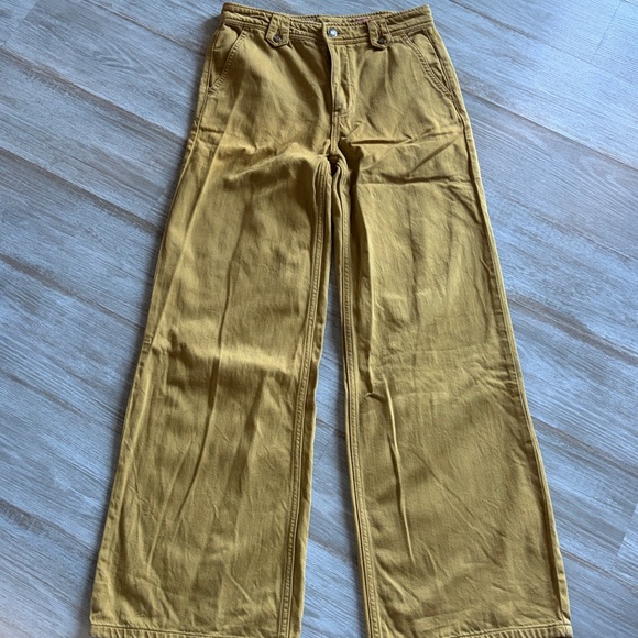 Anthropologie Pilcro | Twill Mustard Column Flared Wide Leg Ankle Pant Sz26 - Picture 7 of 10